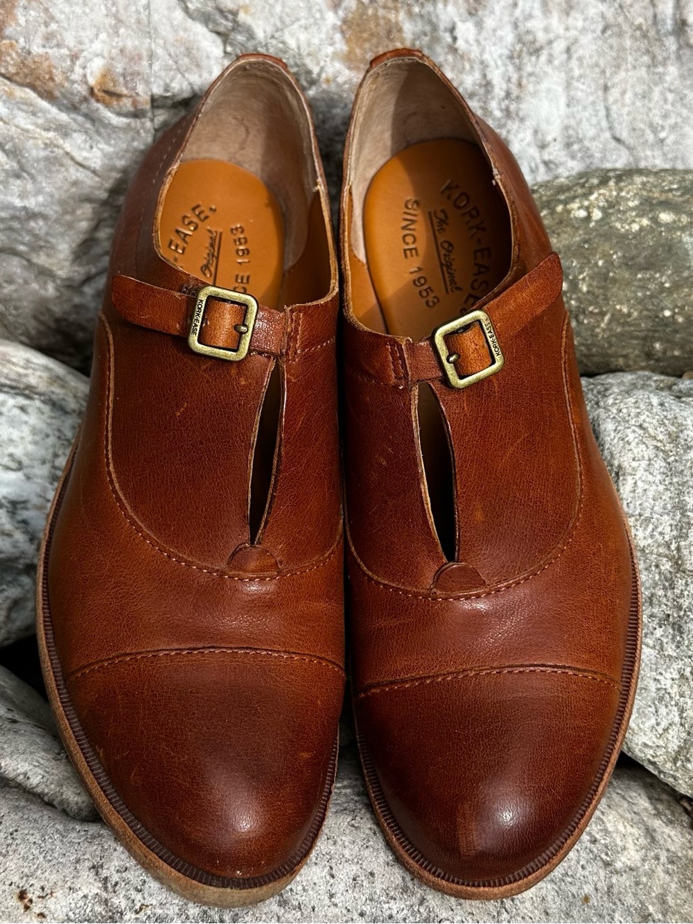 Kork-Ease Brown Leather Slip-On Loafers with Buckle